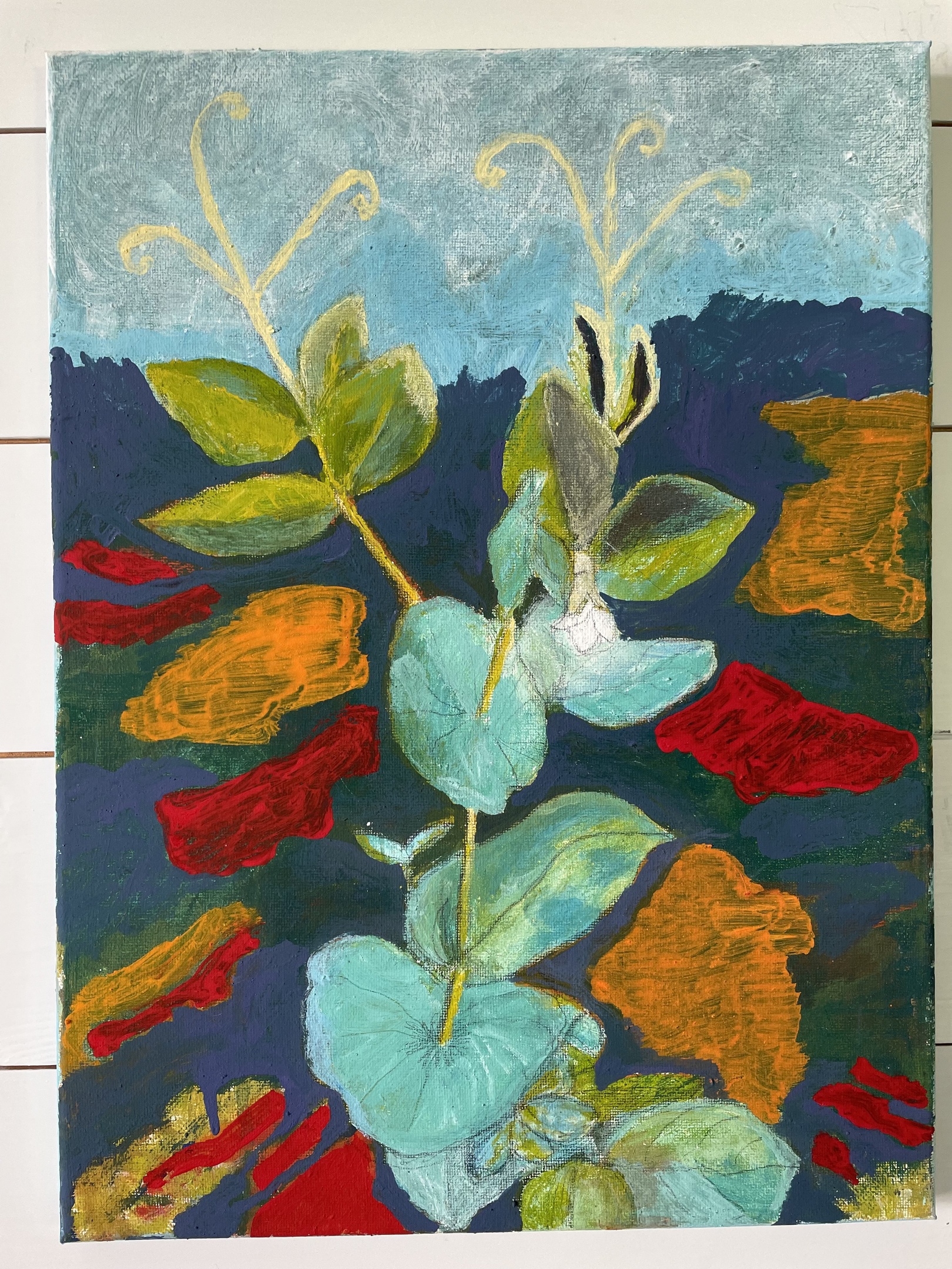 Tempera based paint and black lead on canvas, 2025